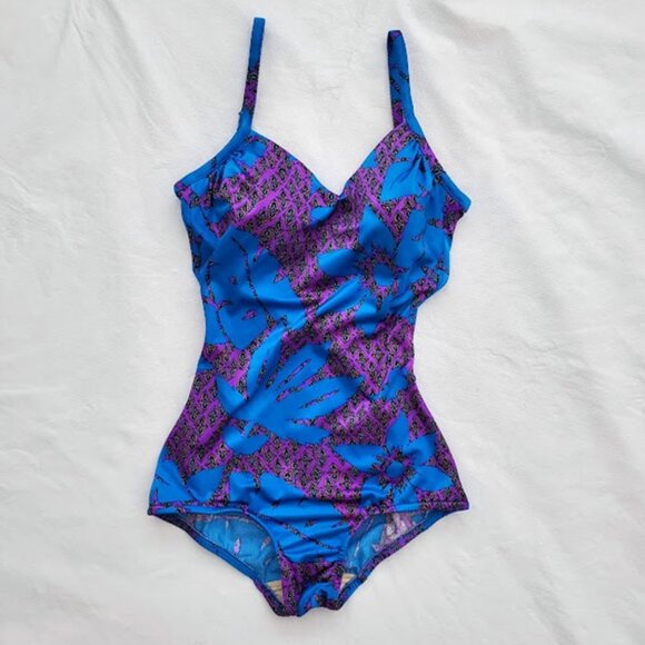 Vintage PERFECTION FIT by ROXANNE One-Piece Swimsuit Bold Tropical Print Size S - Picture 3 of 15